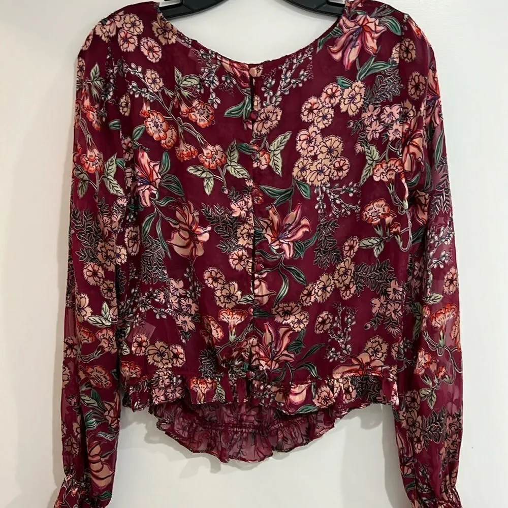 Silk Appliqué For Love and Lemons shear appliqué Ruffle Silk Blend Blouse - Picture 3 of 5